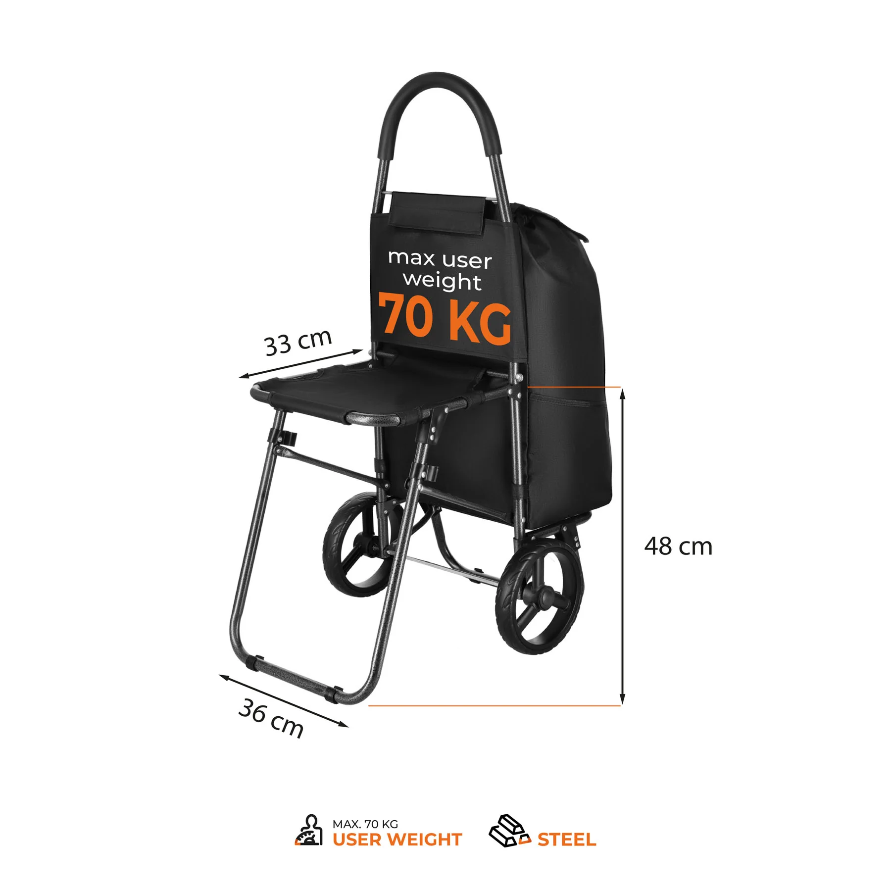 Nils Nákupní taška na kolečkách NC4303 40L černá se sedátkem