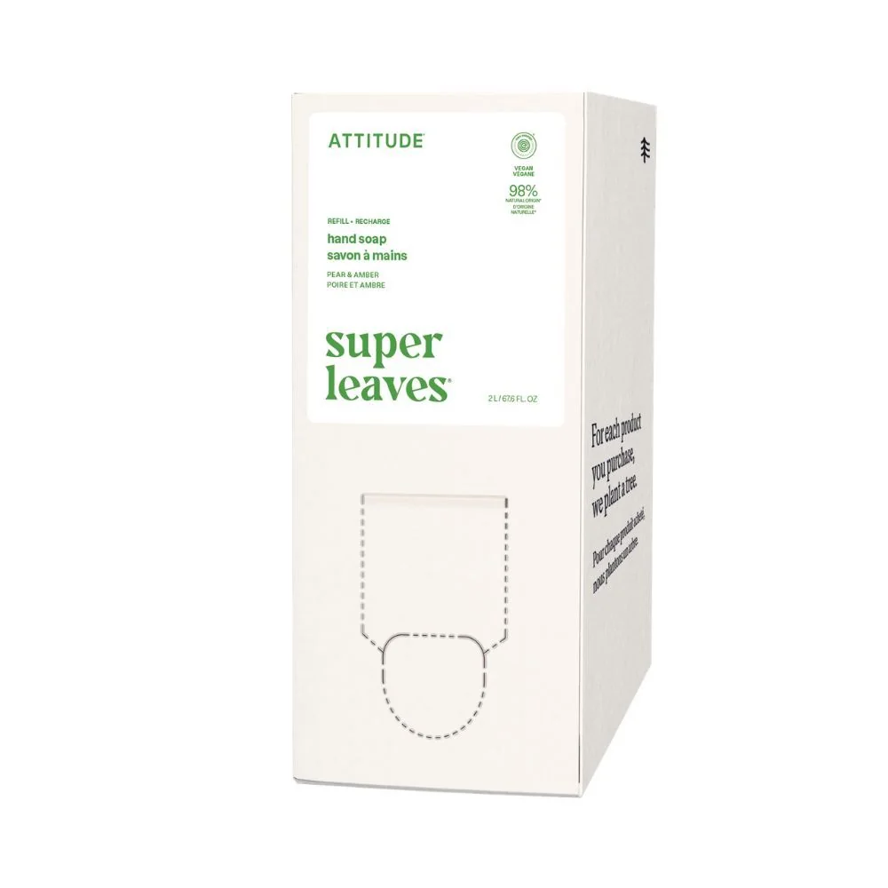 ATTITUDE Super leaves Mýdlo na ruce olivové listy vůně hruška a amber náhradní kanystr 2 l