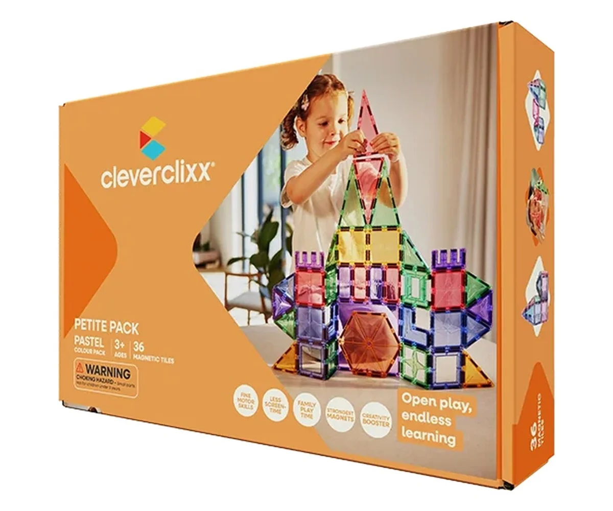 Cleverclixx Magnetická stavebnice Petite Pastel Pack - 36 ks