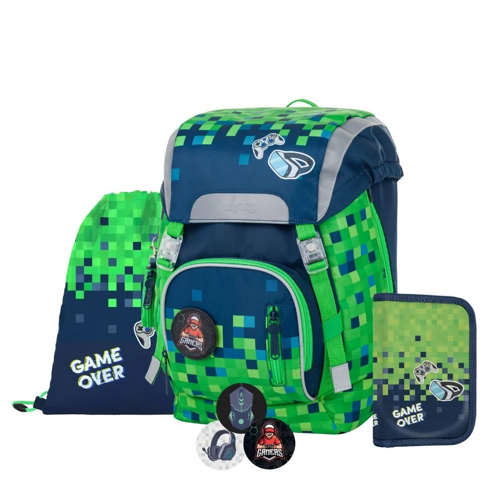 Oxybag OXY SKY - školní set Gamer 4 ks: batoh, penál, sáček, placky batoh, penál, sáček