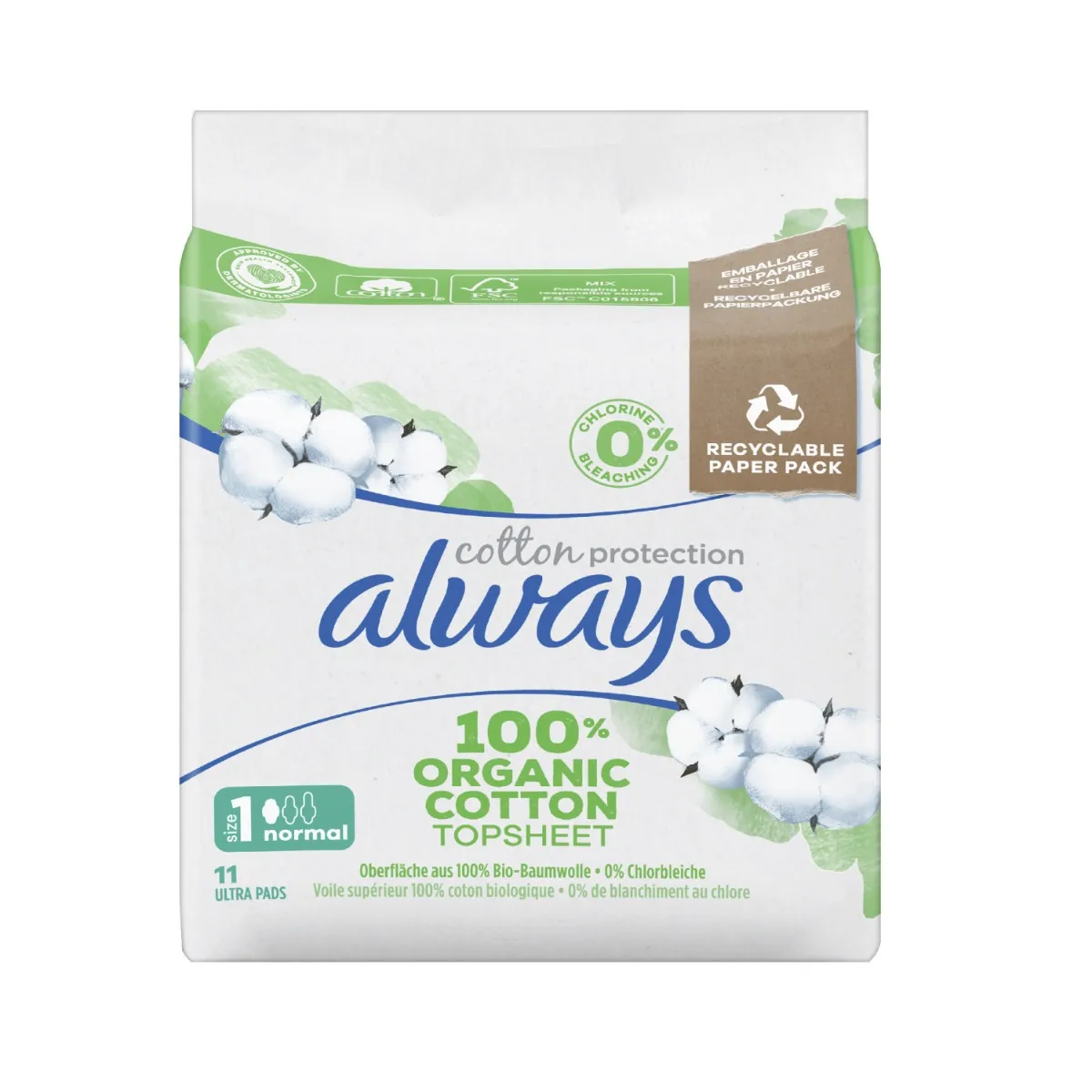 Always Ultra Protect Normal Cotton vložky 11 ks