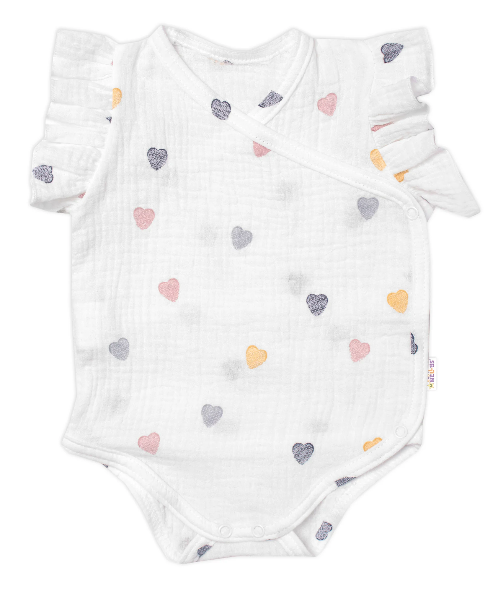 Baby Nellys Zavinovací body, kraťasky + čelenka, mušelín, Srdíčko vel. 86