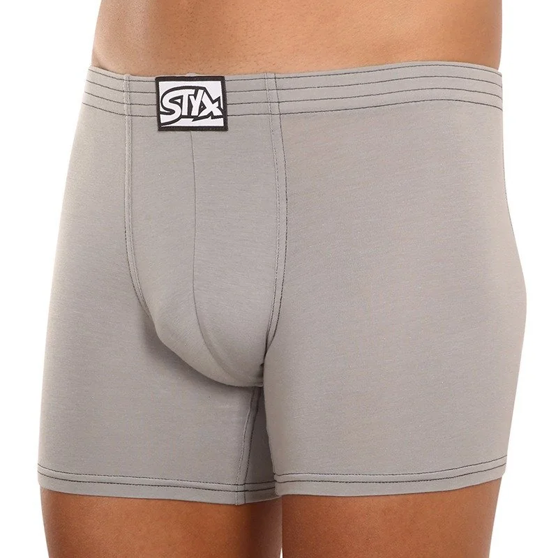 Styx Pánské boxerky long klasická guma světle šedé (F1062) L