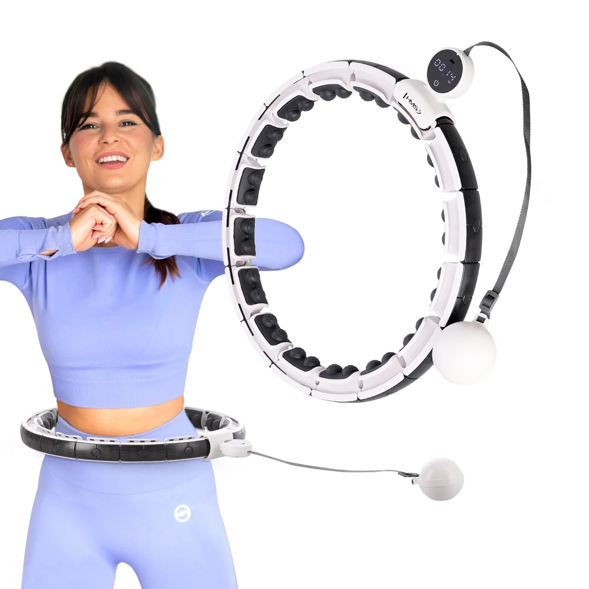 HMS Masážní hula hoop HHM16 se závažím, magnety a počítadlem bílá