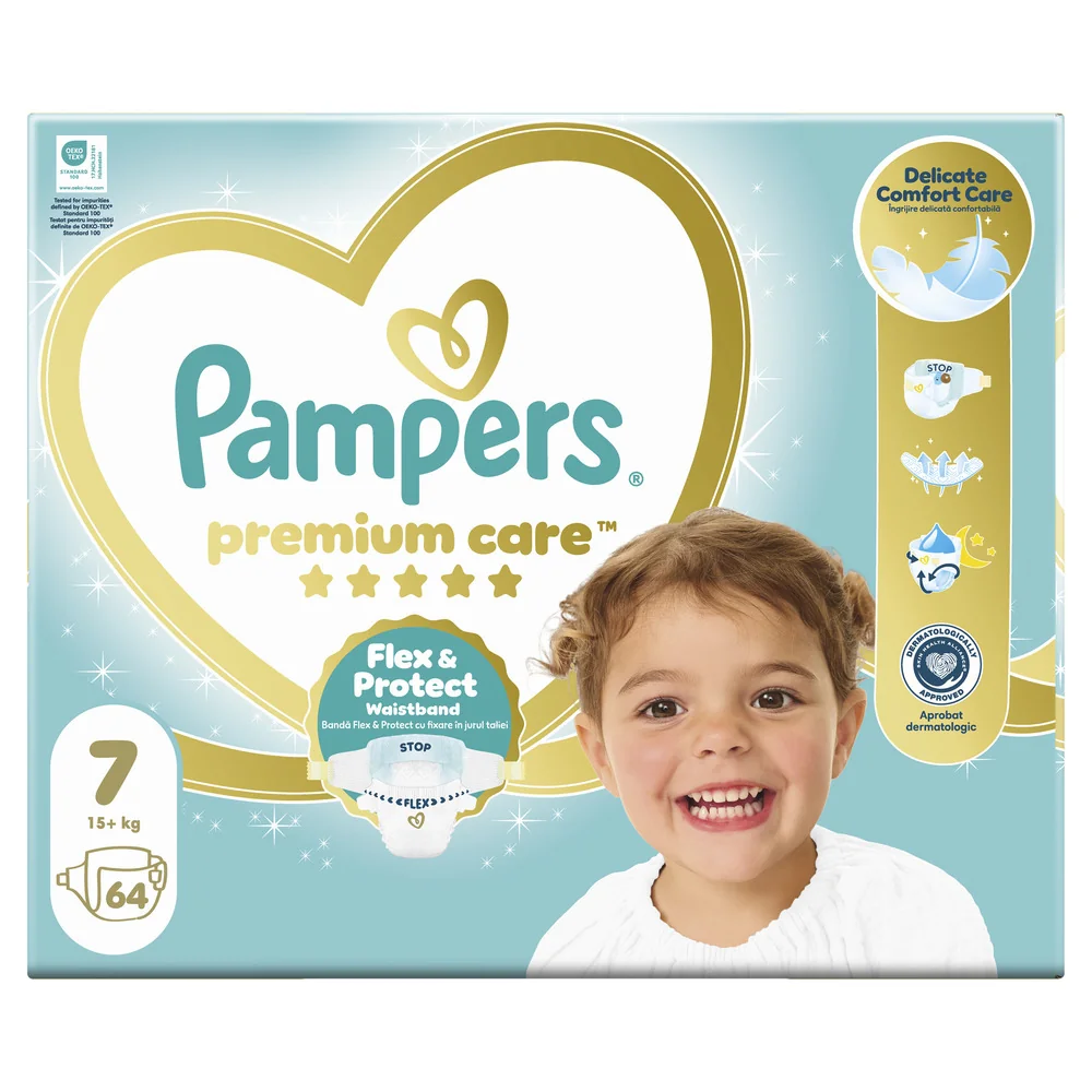 Pampers Premium Care vel. 7 15+ kg dětské pleny 64 ks