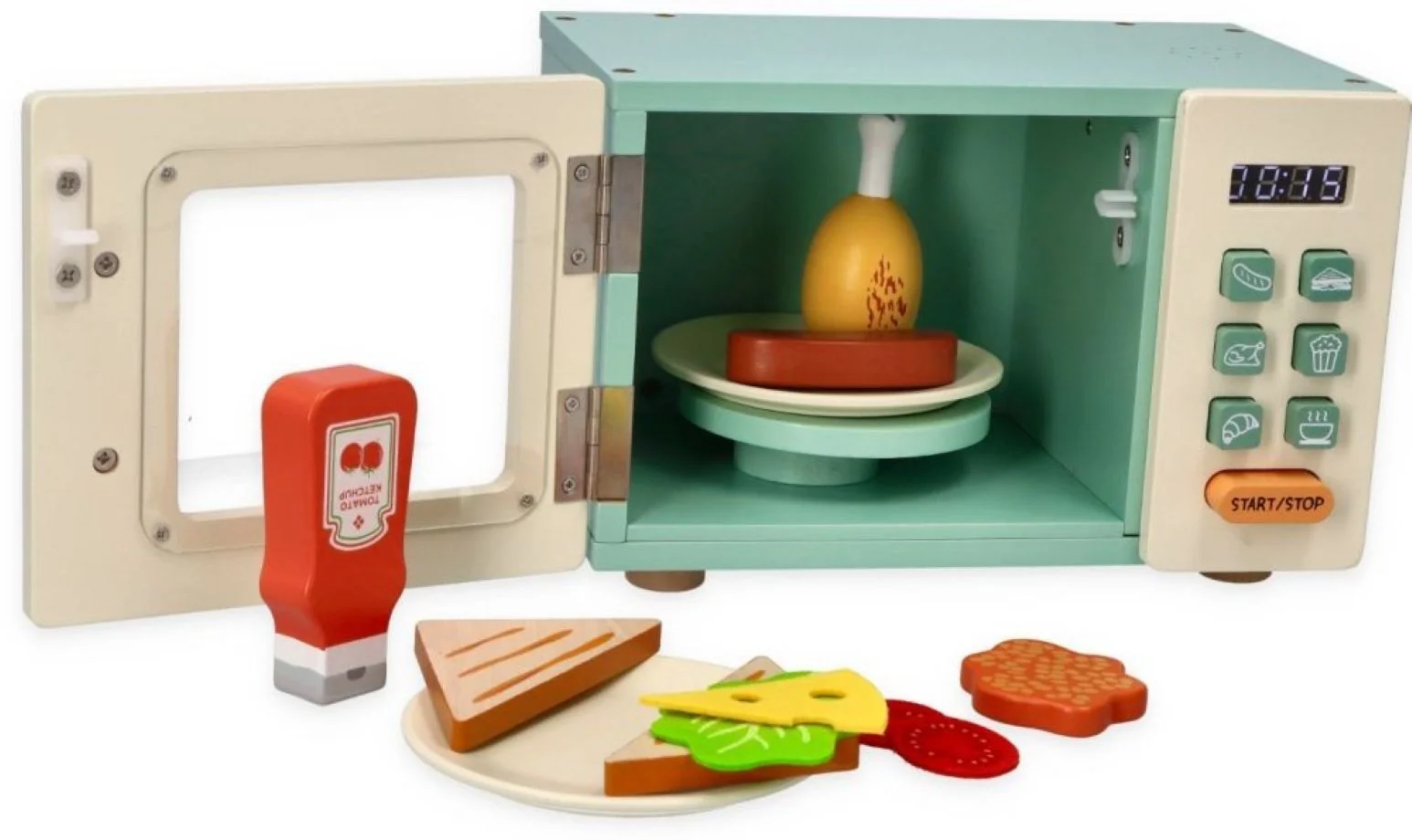 Adam Toys Dřevěná elektronická mikrovlnka s příslušenstvím