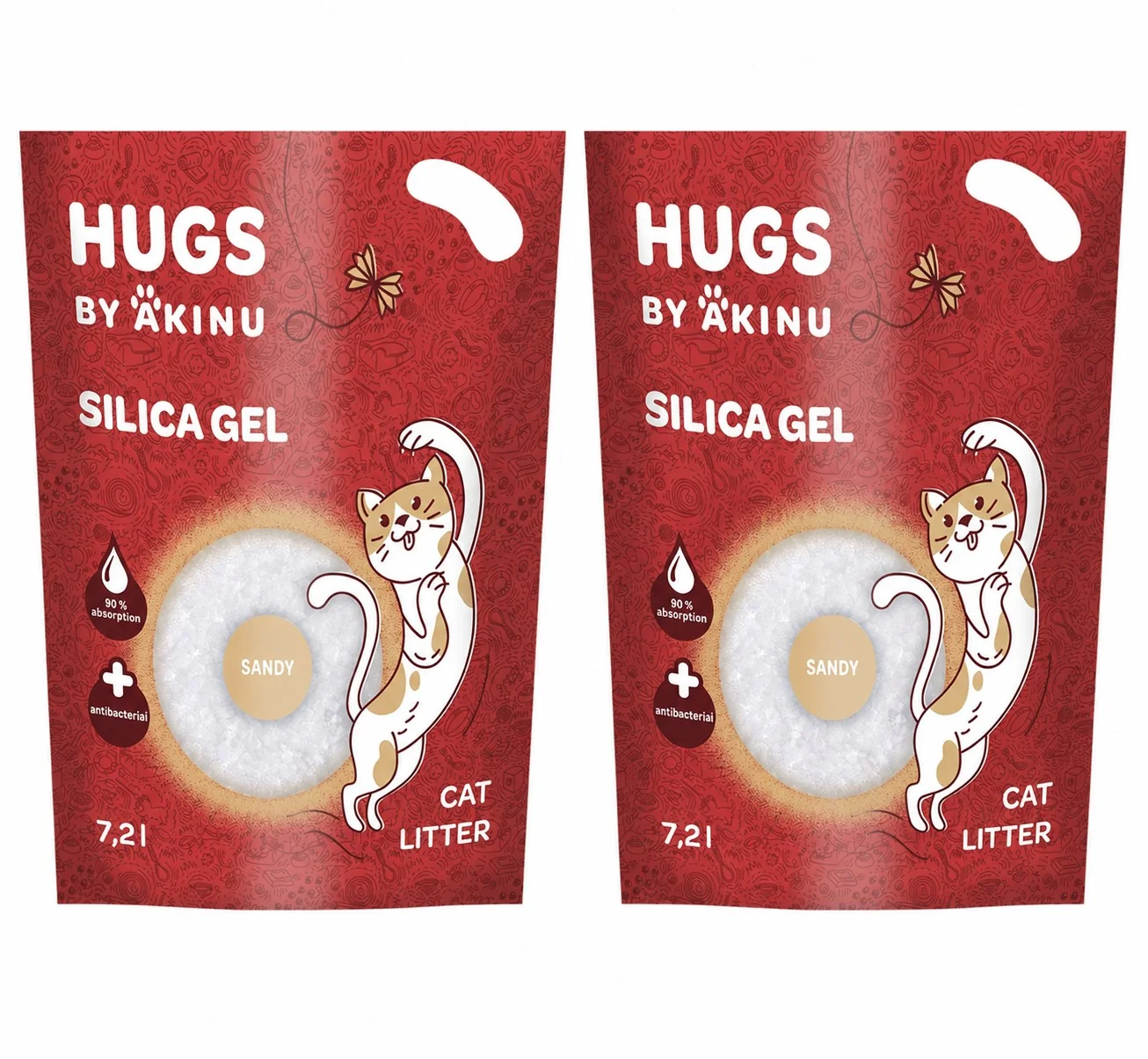 Akinu HUGS by Akinu Sandy Silika gel (jemný - 0,5 - 2 mm) stelivo pro kočky 2 x 7,2 l