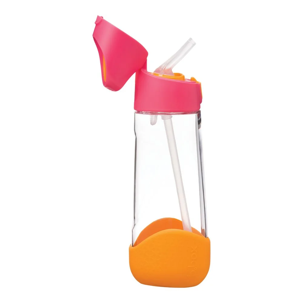B.BOX Lahev na pití s brčkem 600 ml - růžová/oranžová