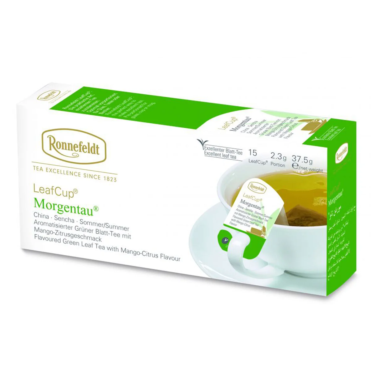 Ronnefeldt LeafCup Morgentau zelený aromatizovaný čaj 15 ks