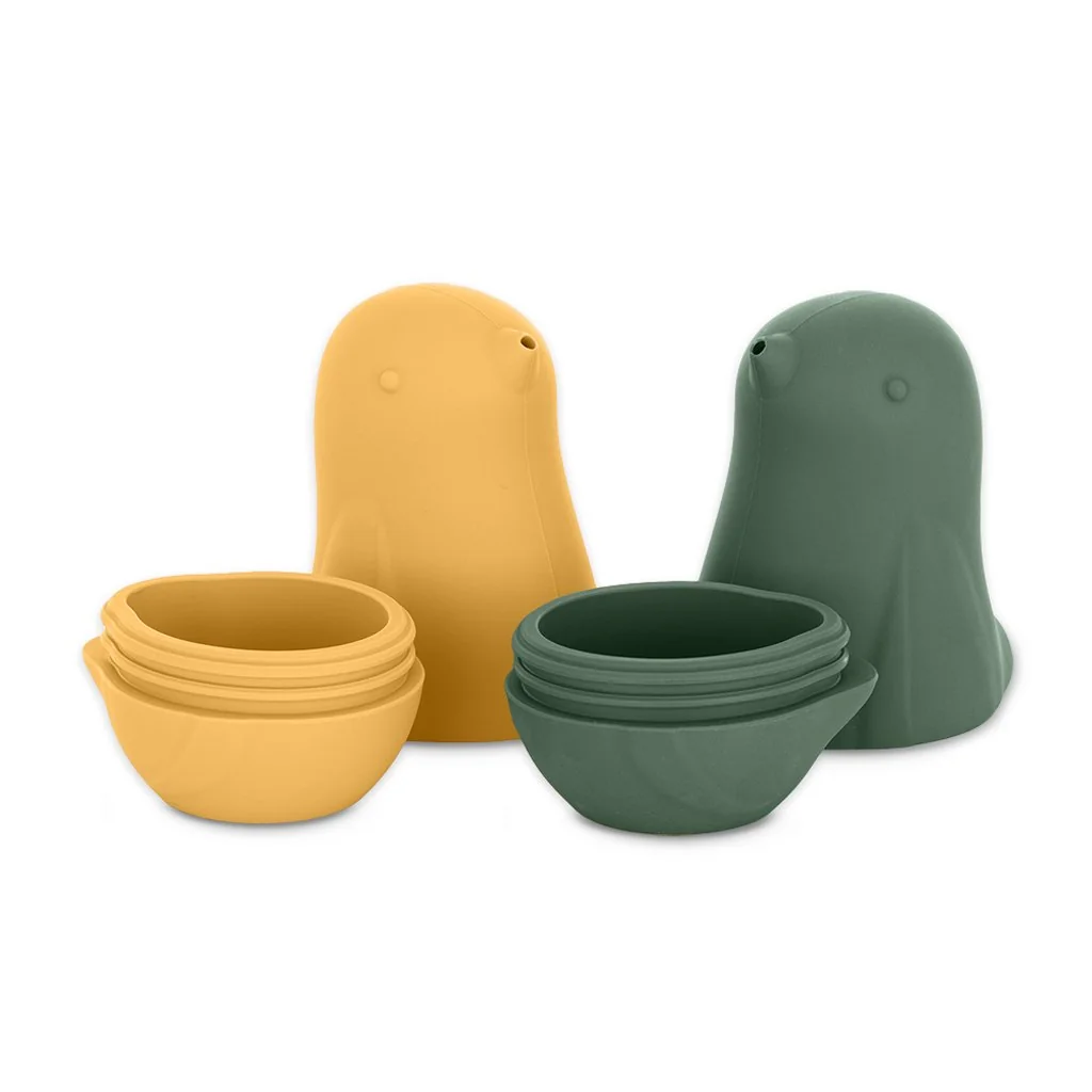 Petite&Mars Hračky silikonové do vody Love birds Ochre Green 6m+