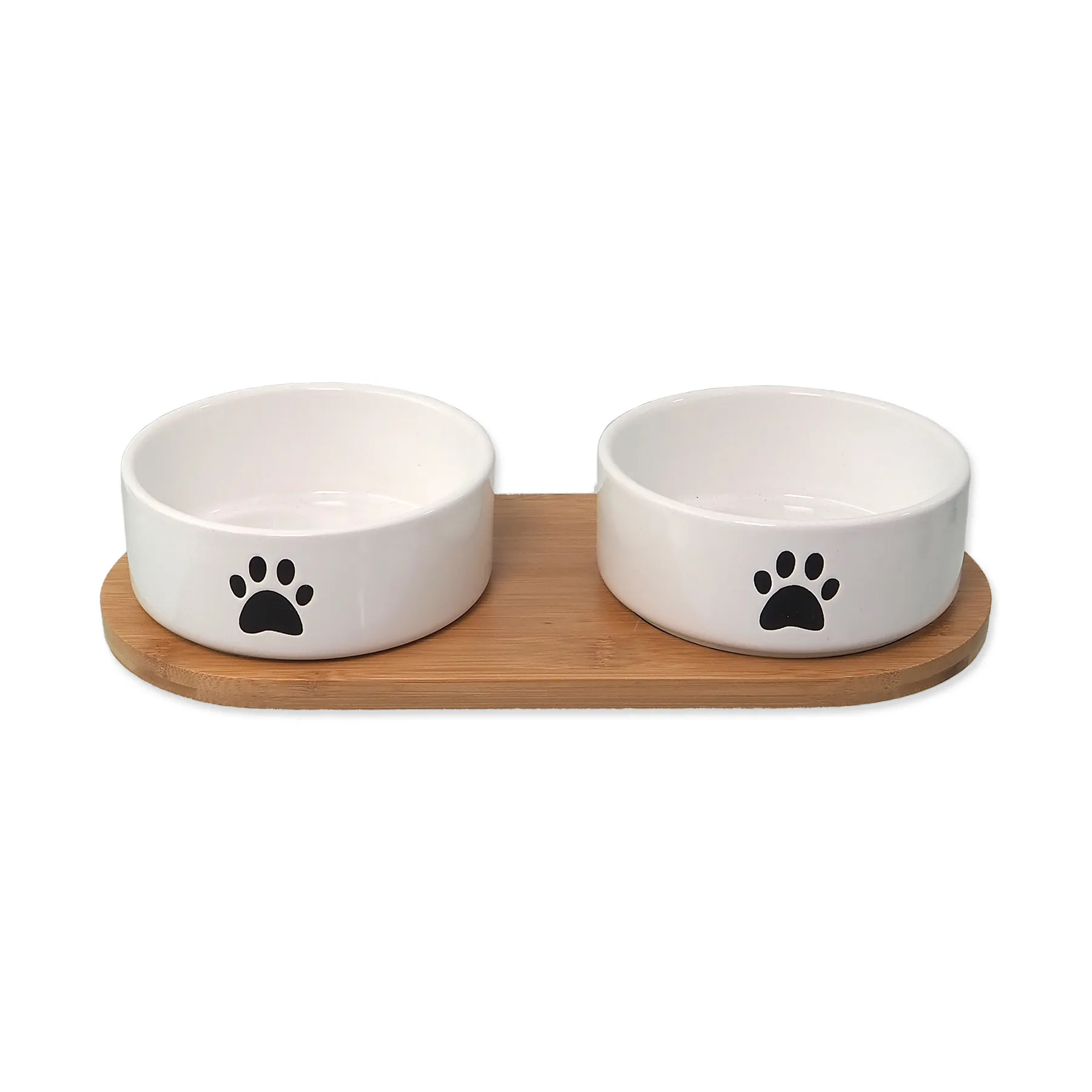 Dog Fantasy Set 2 misky keramické s podtáckem bílé tlapka 13x5,5 cm 400 ml