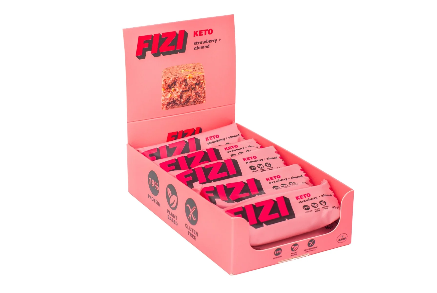 FIZI LLC Keto proteinová tyčinka jahoda + mandle 45 g