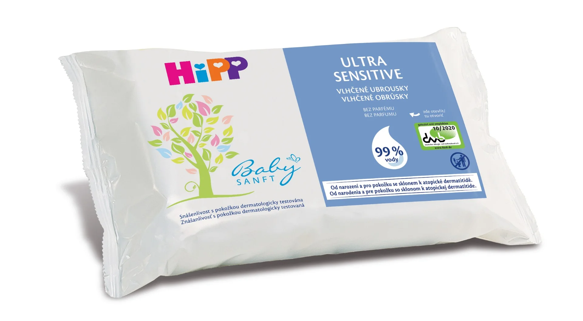 Hipp Babysanft Čisticí vlhčené ubrousky ULTRA SENSITIVE bez parfému 52 ks