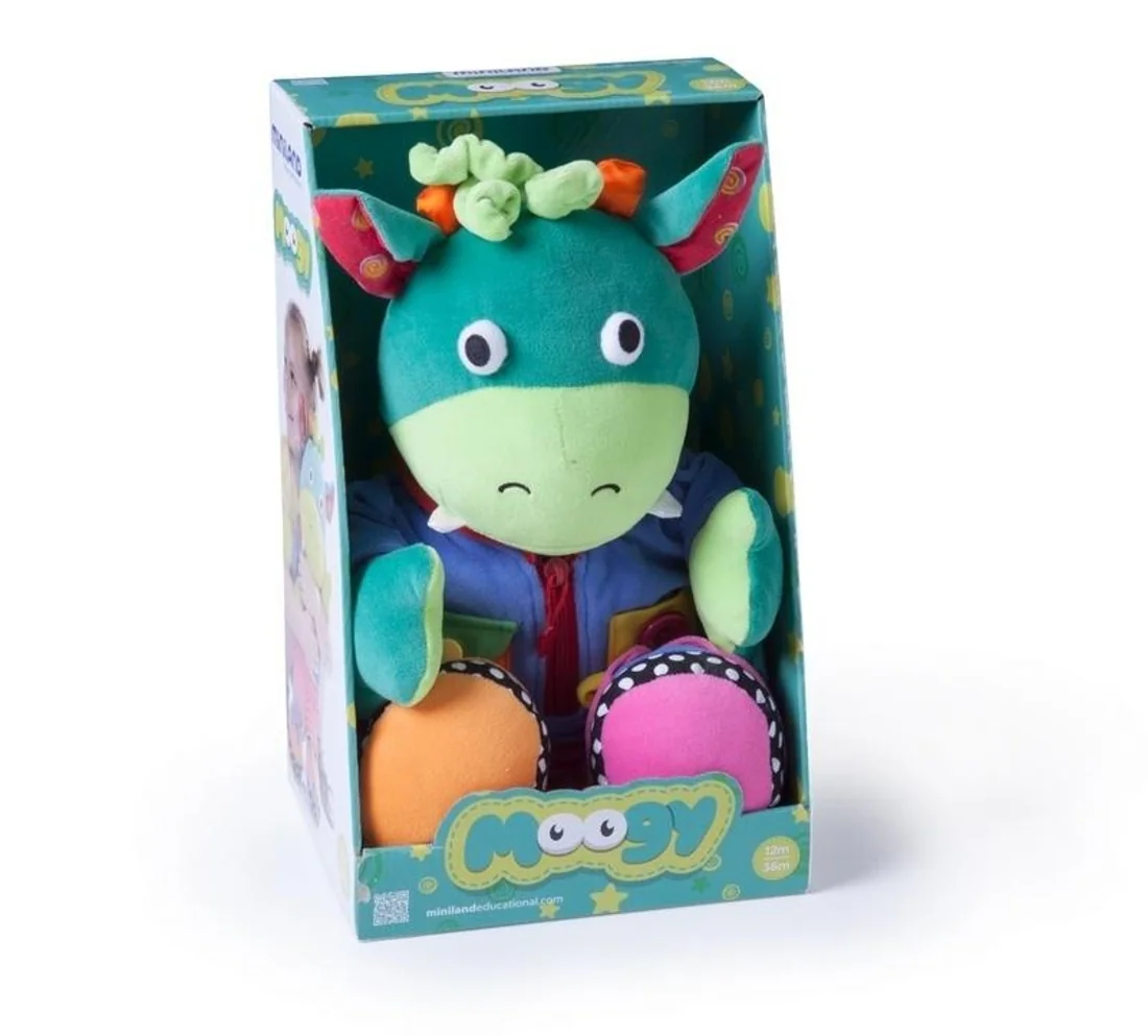 Miniland Plyšová vzdělávací hračka Kamarád Moggy, zelený