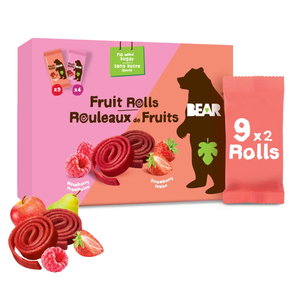 BEAR Fruit Rolls jahoda a malina ovocné rolované plátky 9x20 g