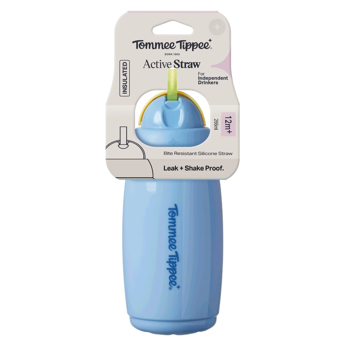Tommee Tippee Hrneček s brčkem Active 12m+ 266 ml modrý