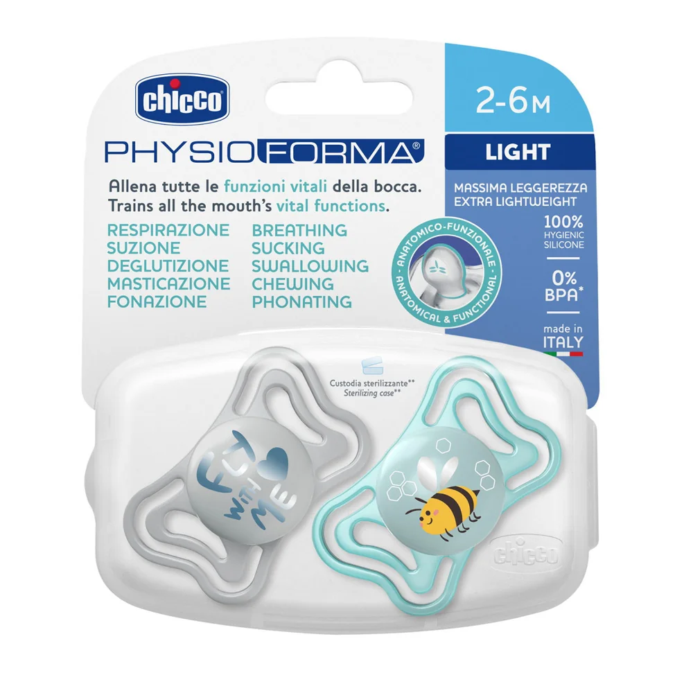 Chicco Dudlík Physio Light silikonový modrý 2–6 m 2 ks