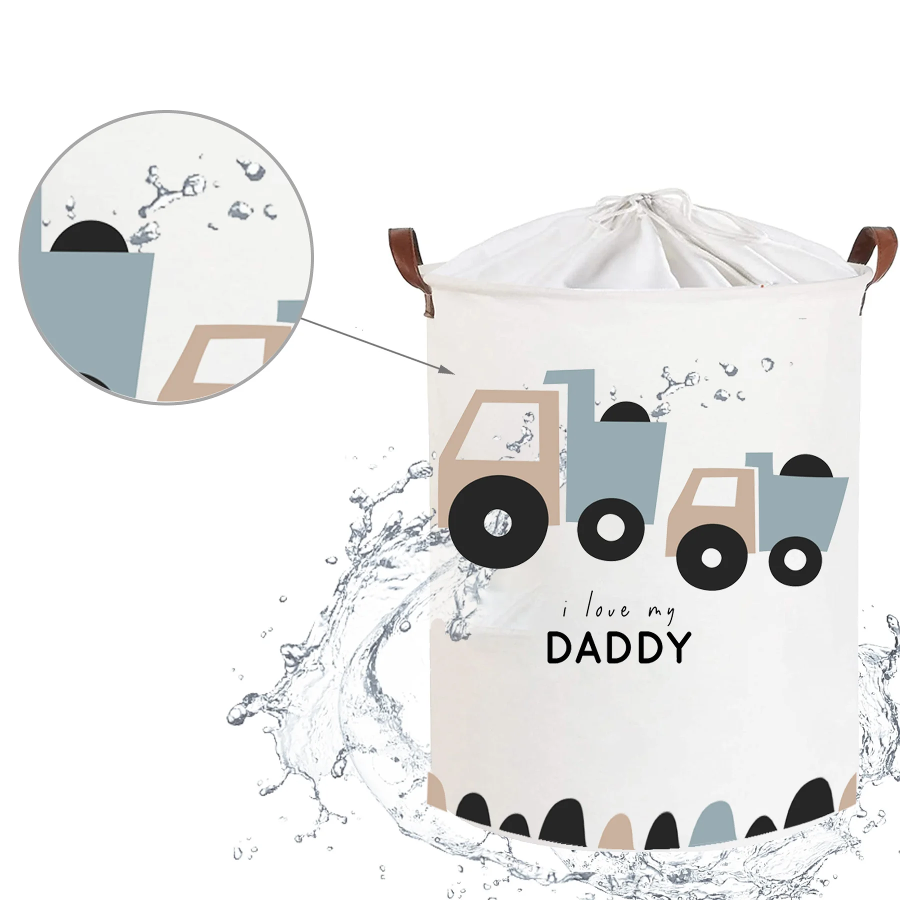 Mamitati Koš na hračky, uzavíratelný, bavlna, Trucks Daddy, bílý, 43 L