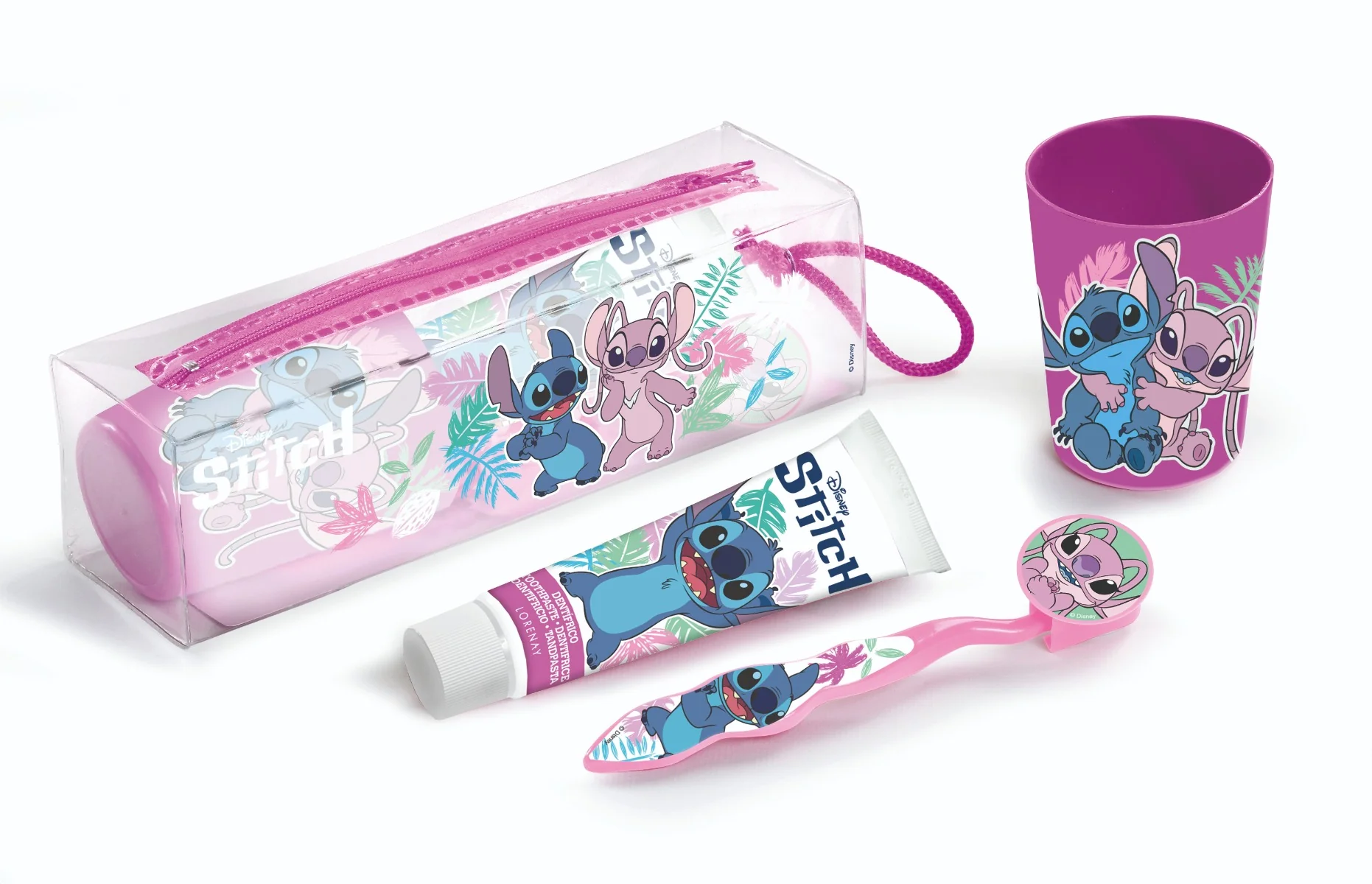 Air-Val Stitch Set dentální hygieny zubní kartáček, zubní pasta a pohárek 3 ks