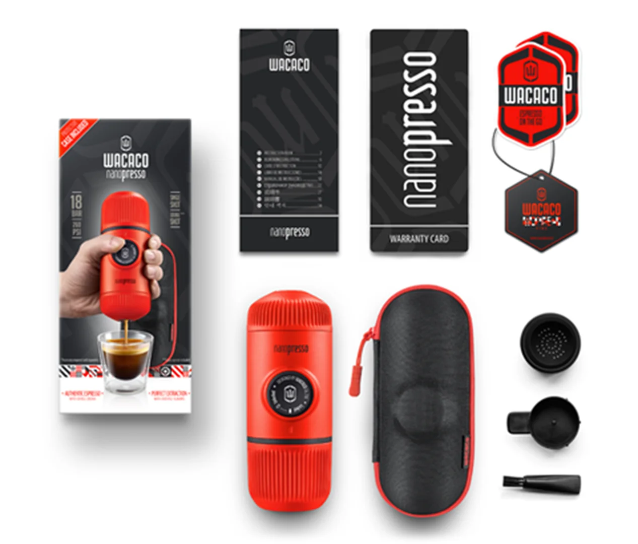 Wacaco Nanopresso Lava Red + pevný obal Kávovar