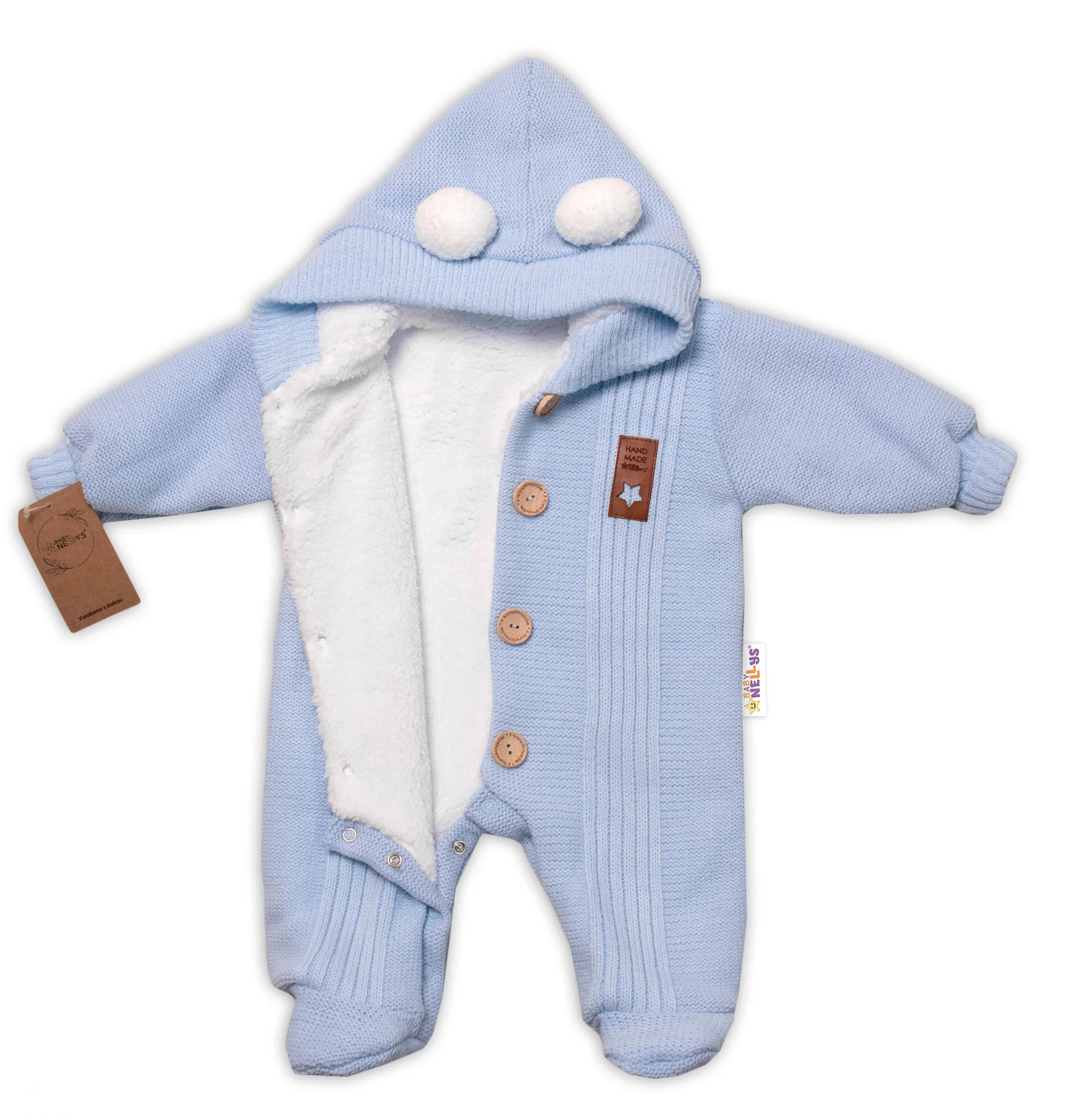 Baby Nellys Pletená kombinéza/overal LUX STAR s kožíškem - dvouvrstvá, sv. modrá, vel. 68 vel.  68