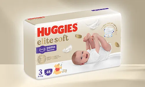 Huggies. Elite Soft plenkové kalhotky.