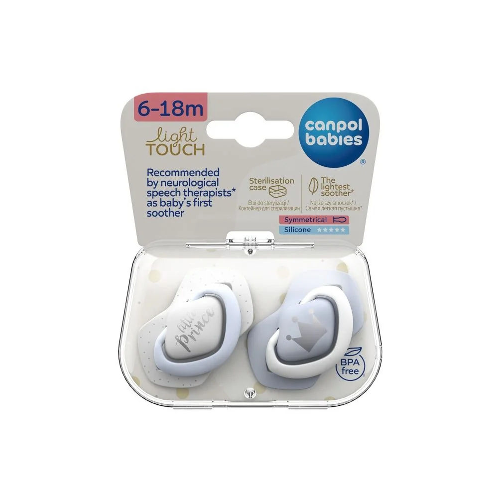 Canpol babies Symetrické silikonové dudlíky 6–18m 2 ks Light touch modré