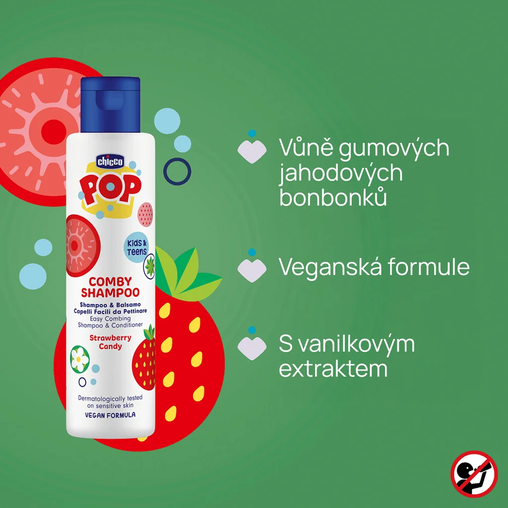 Chicco Comby Strawberry POP Šampon a kondicionér pro děti a teenagery 250 ml