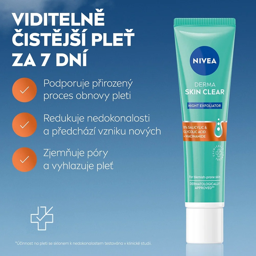 Nivea Derma Skin Clear noční exfoliator 40 ml
