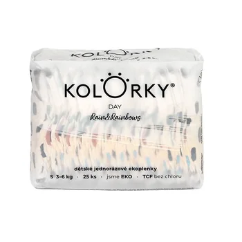 KOLORKY DAY Jednorázové eko plenky vel. S 3-6 kg 25 ks déšť a duhy