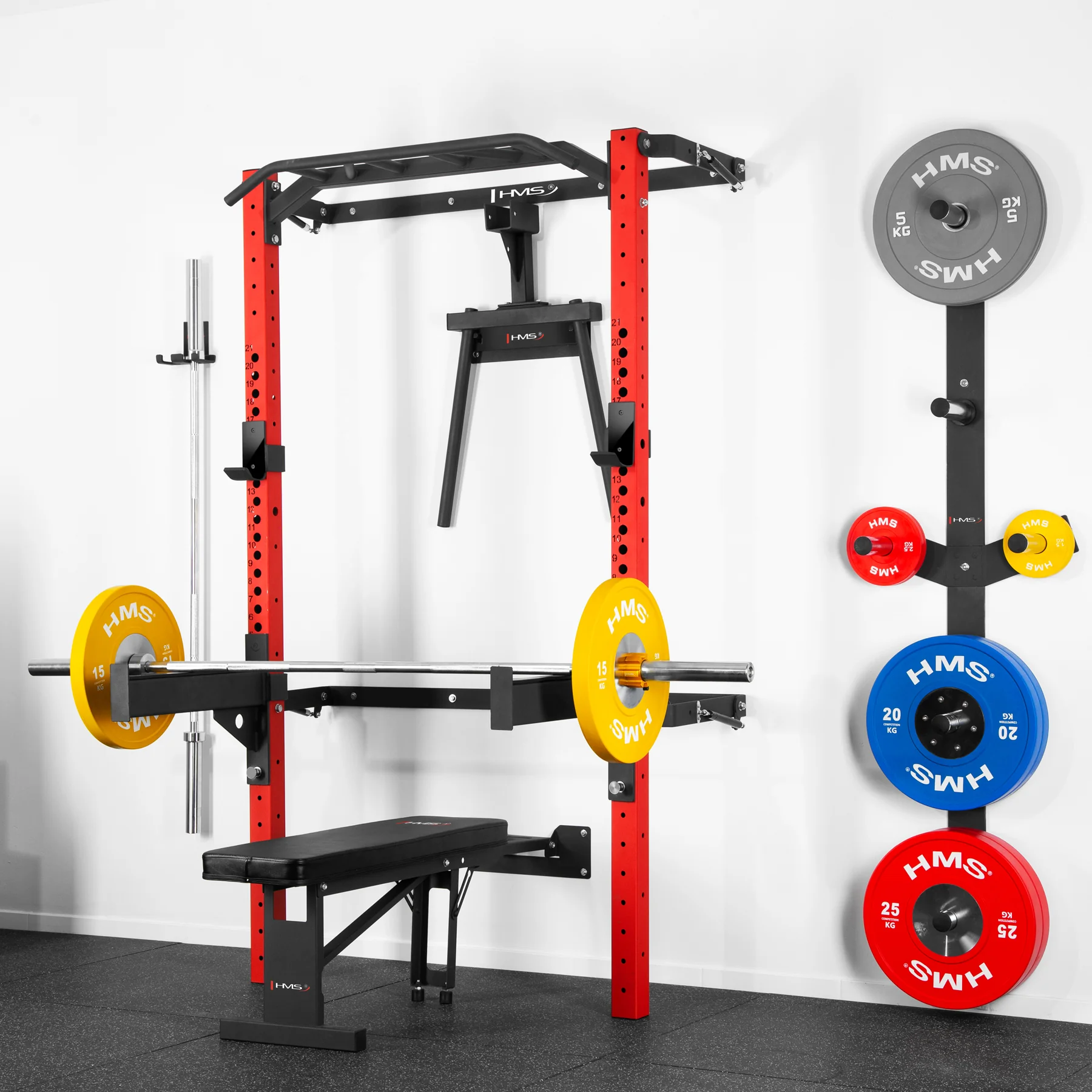 HMS Multifunkční posilovací stojan - Power Rack KLT22 červený