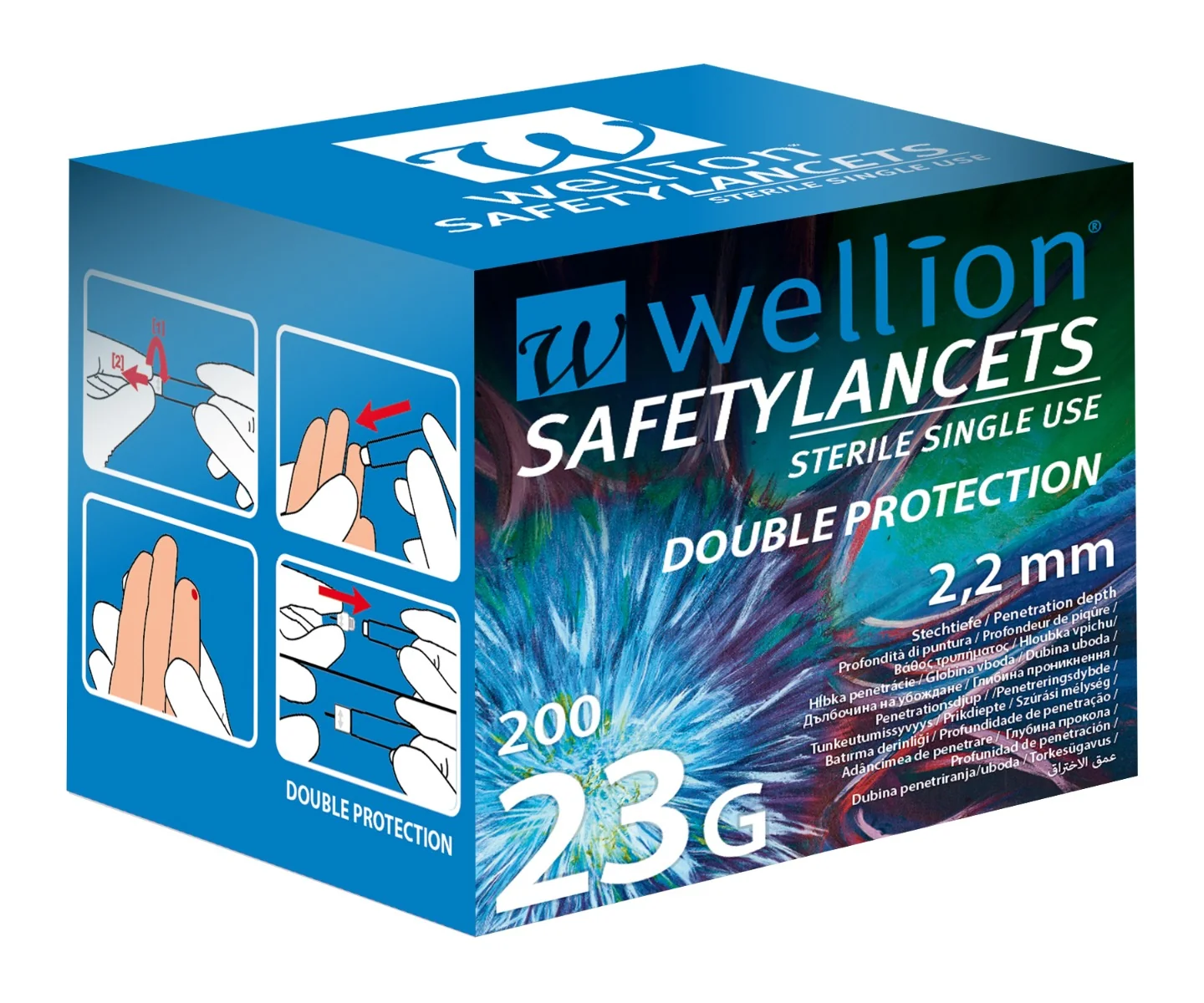 Wellion Safety Lancets 23G jehly jednorázové 200 ks