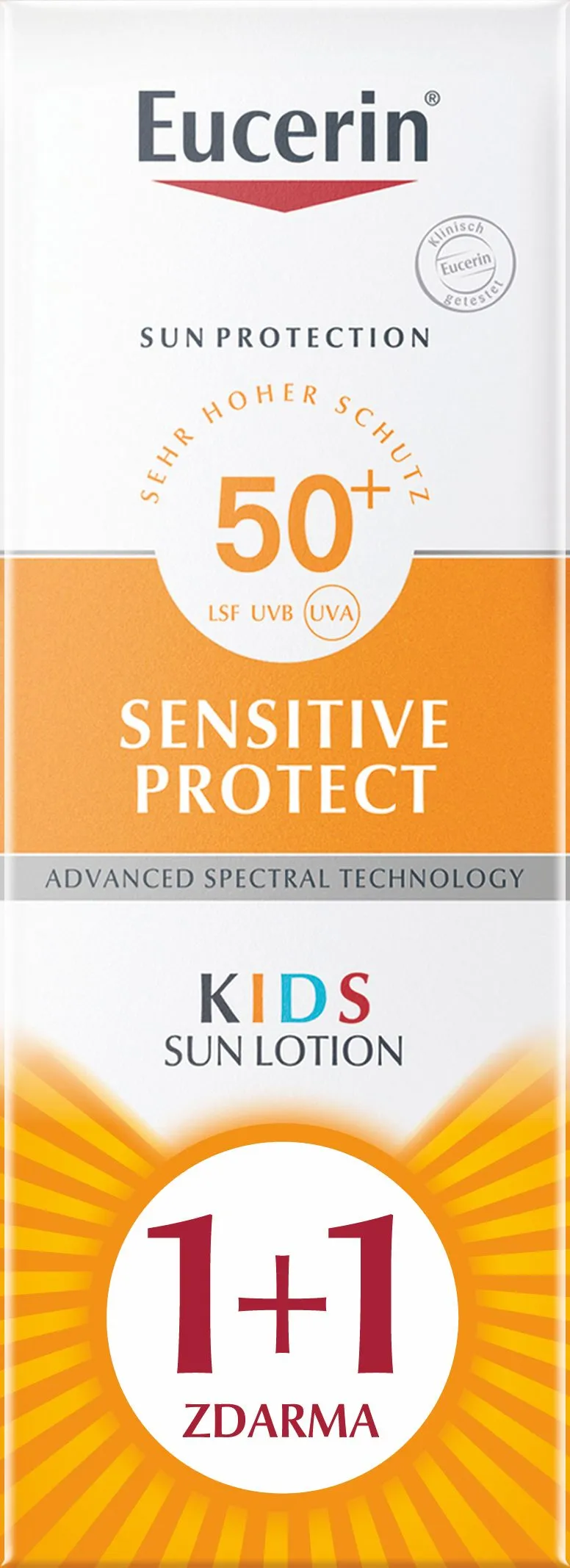Eucerin SUN Sensitive Protect Kids SPF50+ dětské mléko na opalování ml 1+1 ZDARMA