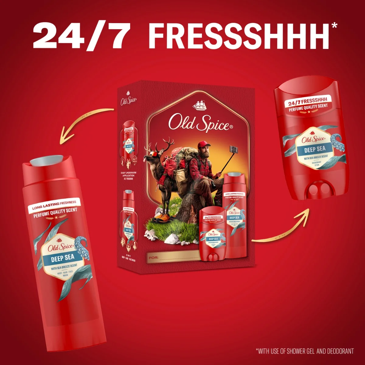 Old Spice Xmass sada Deep Sea tuhý deodorant a sprchový gel 50 ml 250 ml