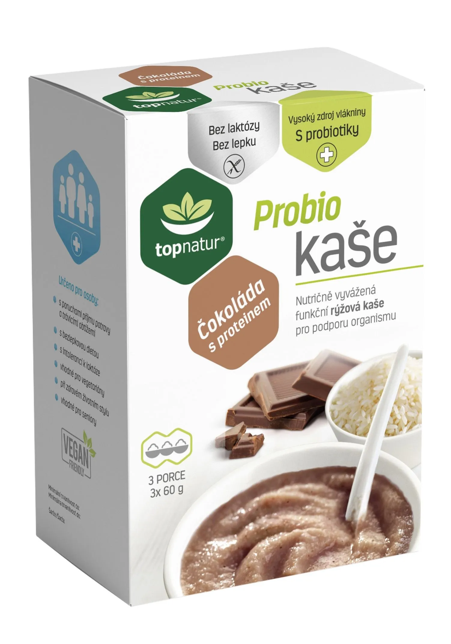 Topnatur Probio čokoláda s proteinem kaše 3x60 g