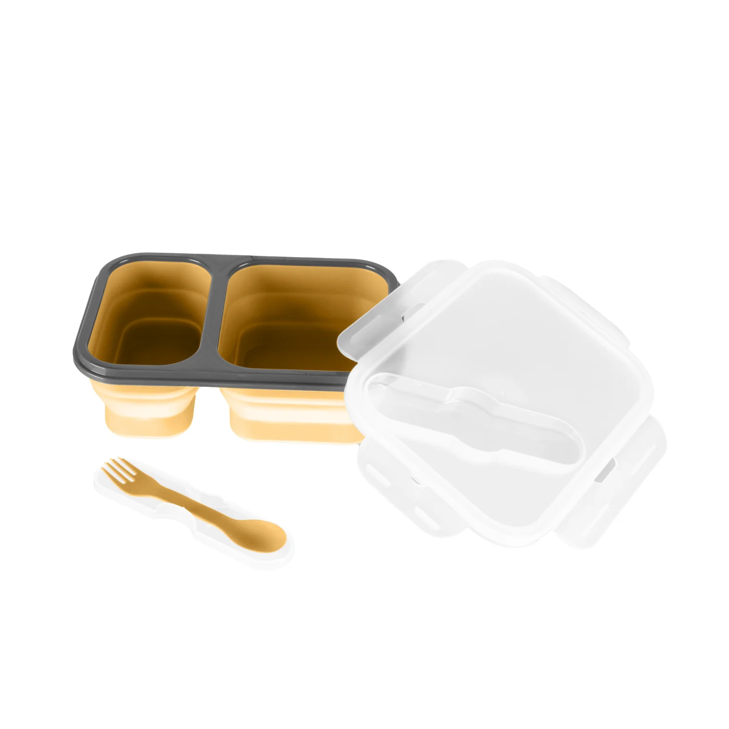 Zopa Silikonový svačinový box s příborem velký, Mustard Yellow 1