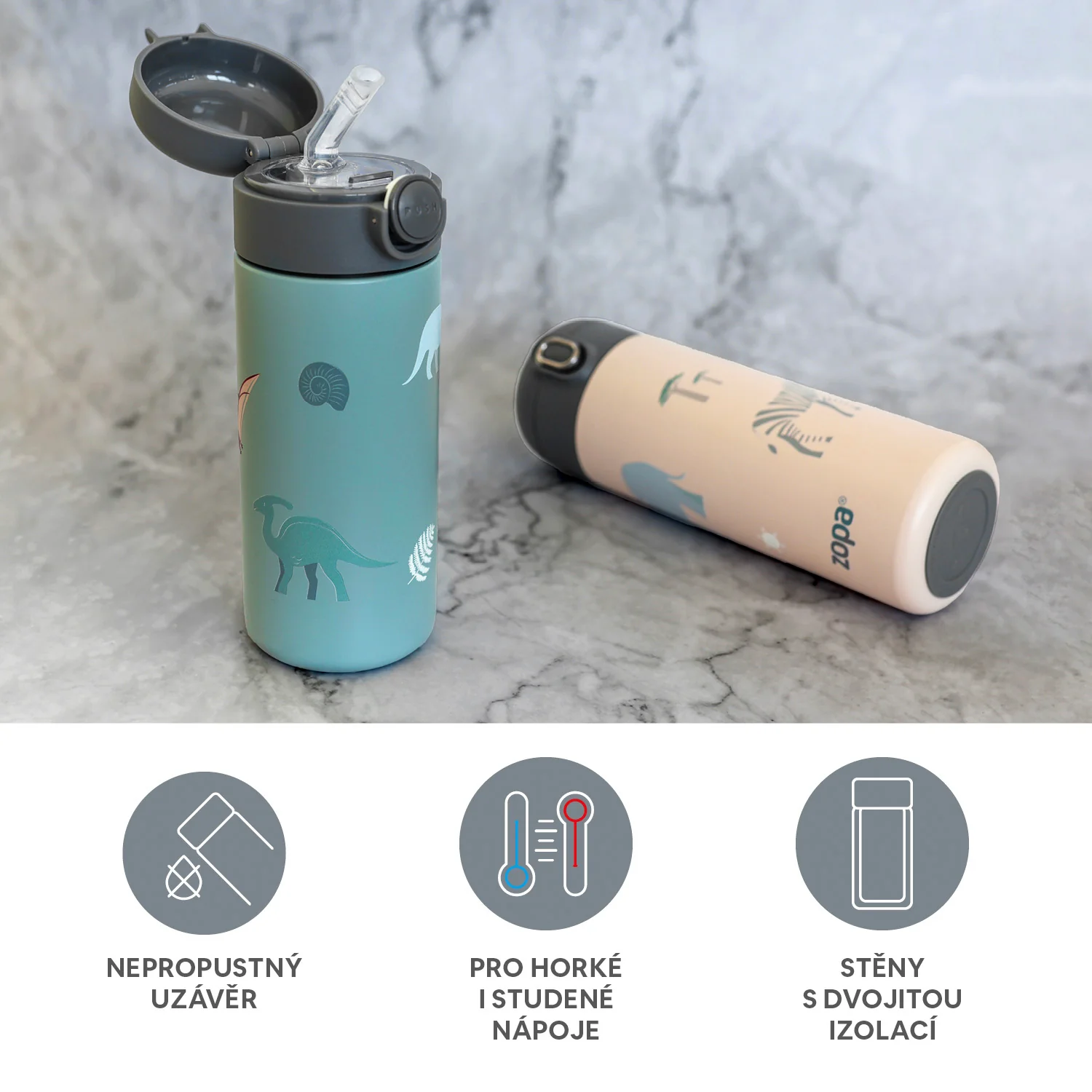 Zopa Termoska na tekutiny s brčkem a silikonovým držákem 350 ml, Pistacio green 4