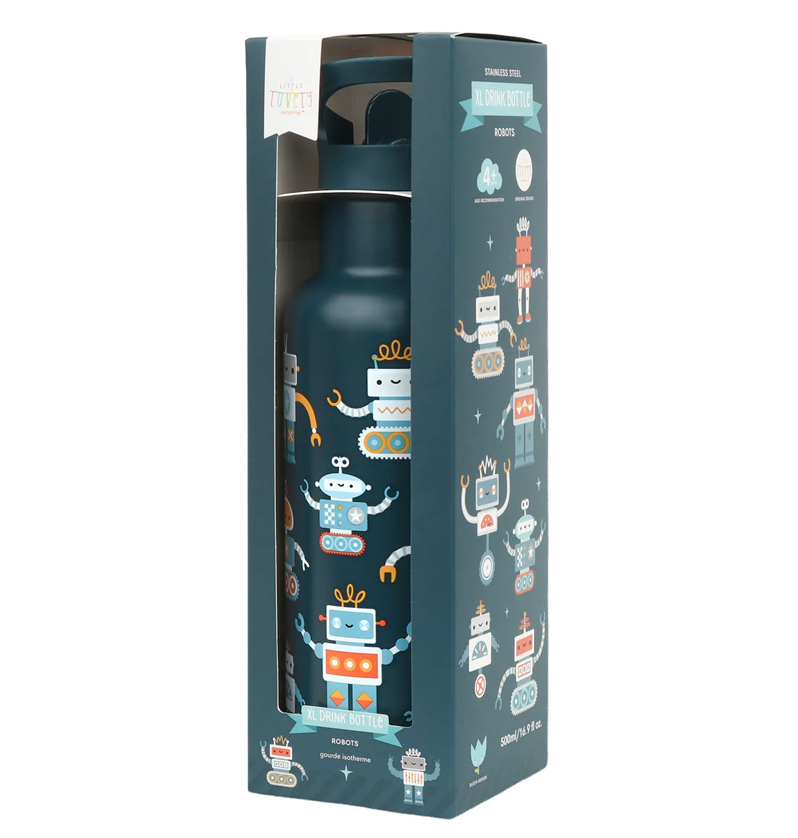 A Little Lovely Company nerezová láhev na pití, 500 ml - roboti