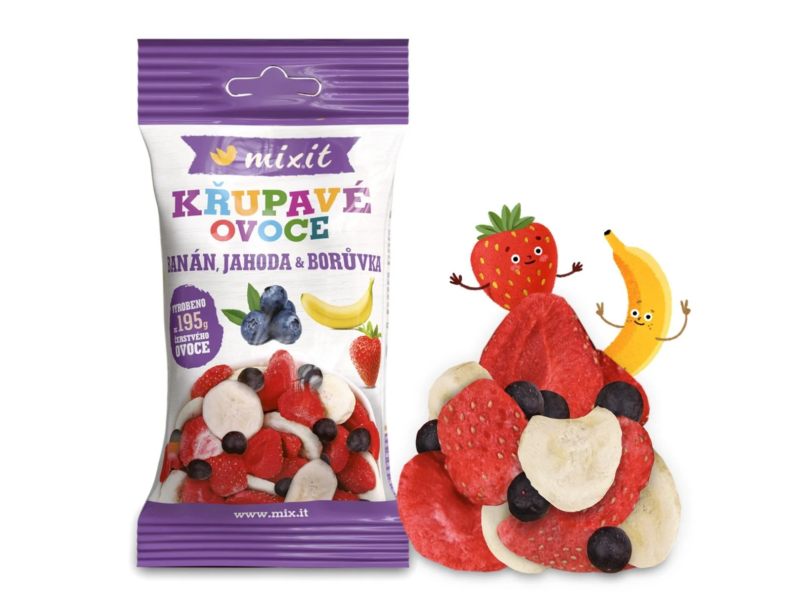 Mixit Křupavé ovoce do kapsy Banán, jahoda a borůvka 23 g