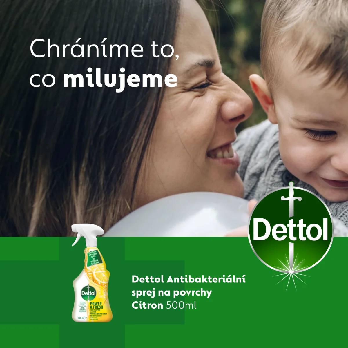 Dettol Power&Fresh Antibakteriálni sprej na povrchy Citrón a limeta 500 ml
