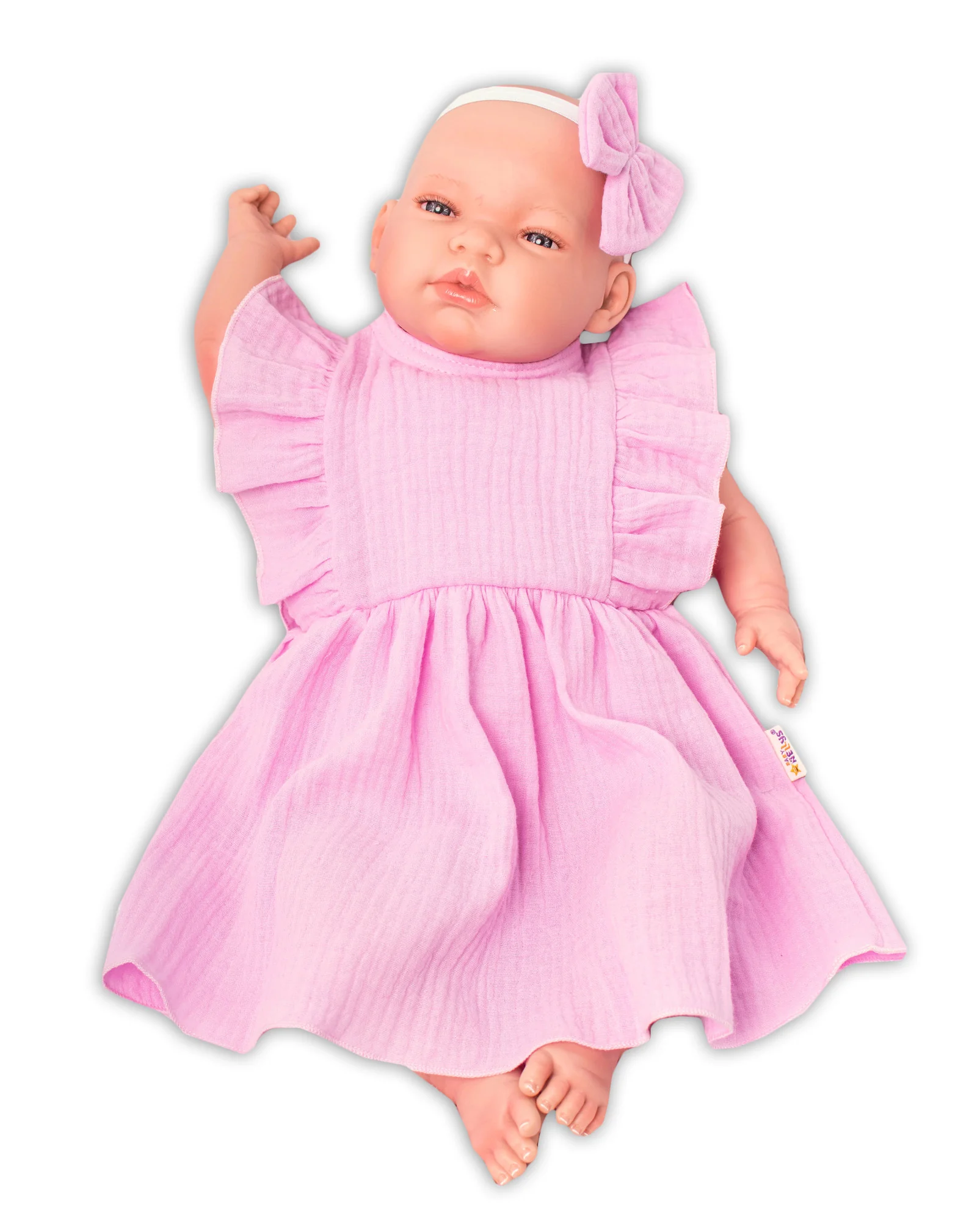 Baby Nellys 2-dílná sada mušelínové šatičky + čelenka, růžové 