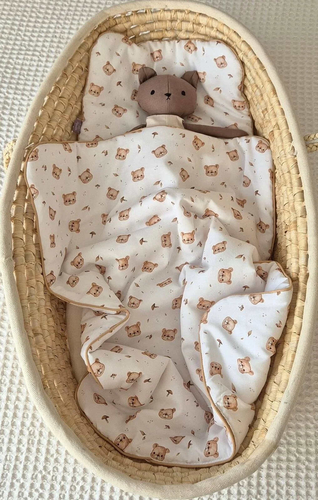 Baby Nellys Sada do kočárku, bavlněná 2D sada, Bear, bílá/hnědá