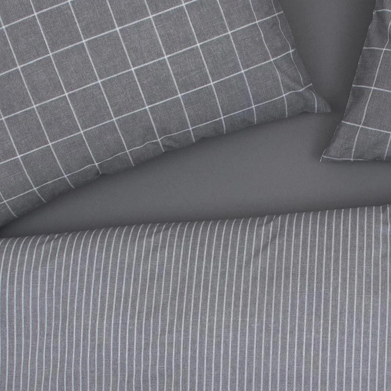 SCANquilt povlečení KLASIK kostka+proužek šedá 140 x 200/70 x 90 cm