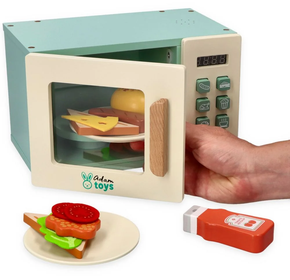Adam Toys Dřevěná elektronická mikrovlnka s příslušenstvím
