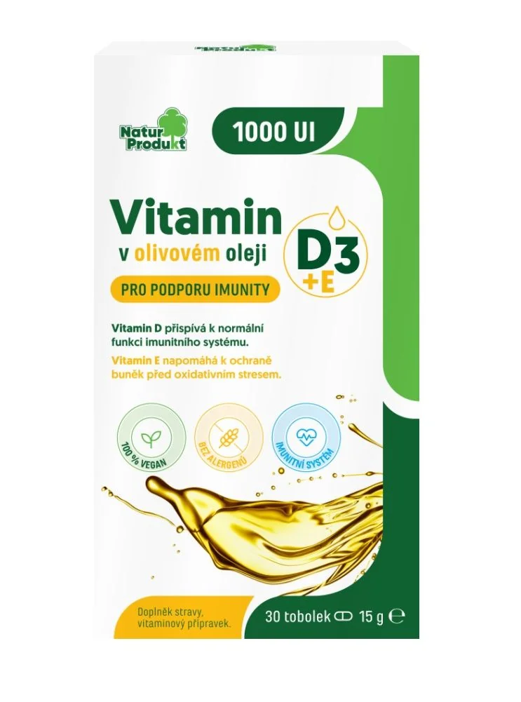 Naturprodukt Vitamin D + E v olivovém oleji 30 tobolek
