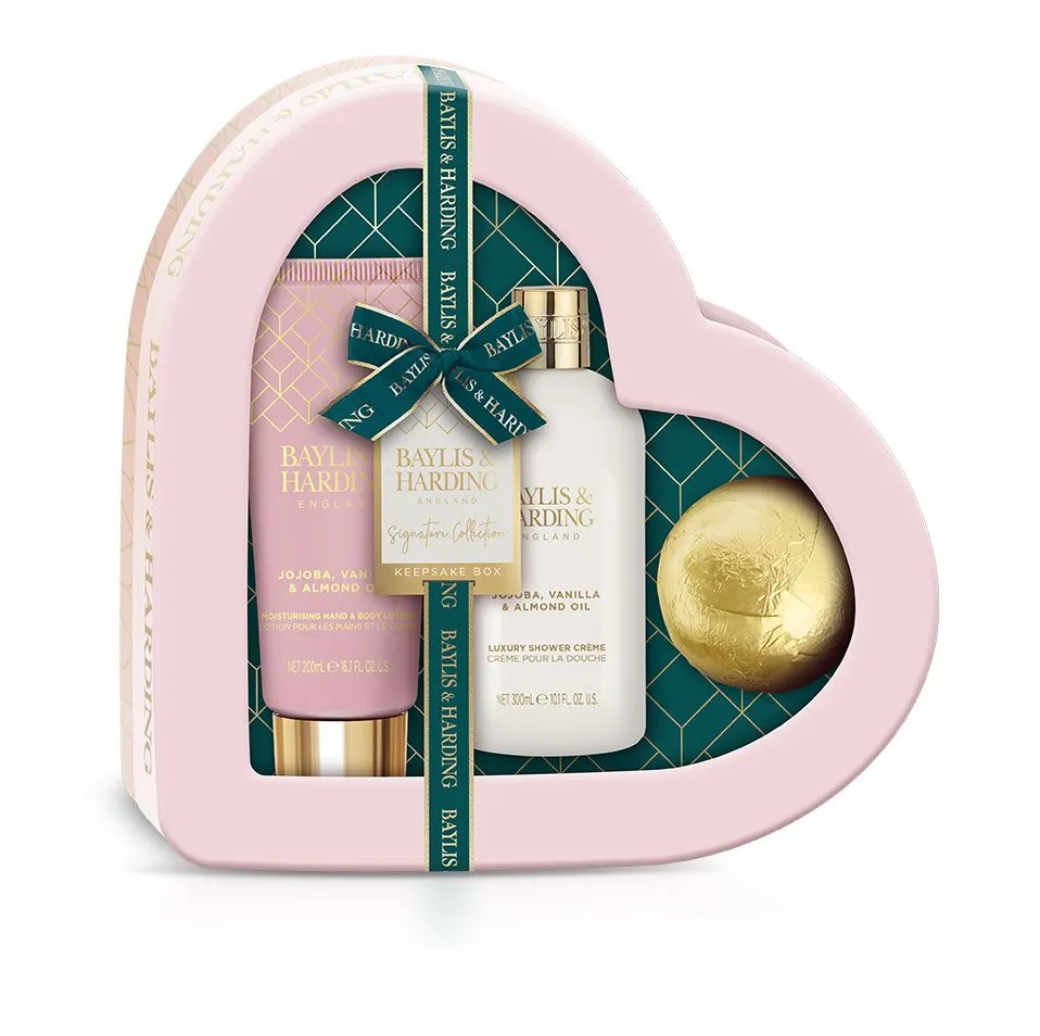 Baylis & Harding Sada péče o tělo Jojoba Vanilla & Almond Oil Heart Set 3 ks