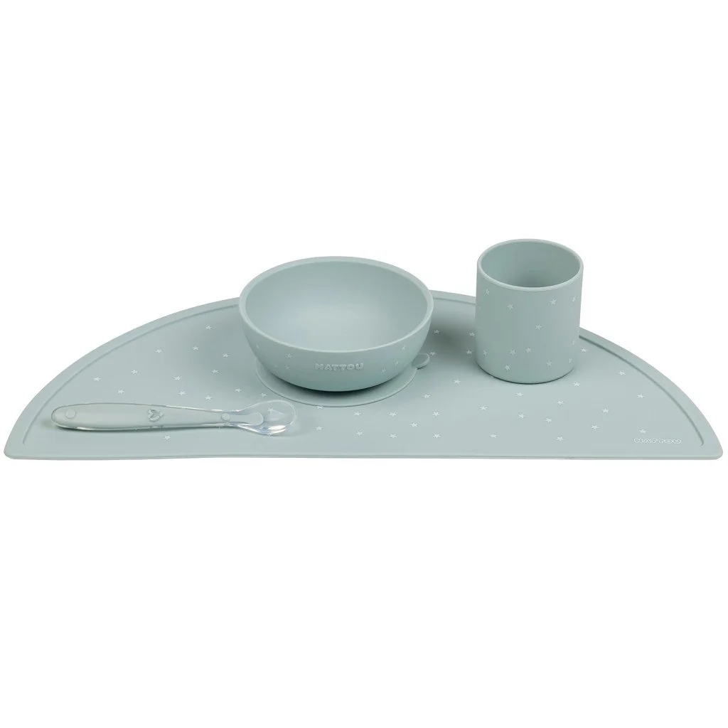 Nattou Set jídelní silikonový 4 ks, green 