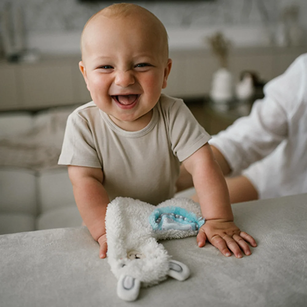 Babyono Plyšová hračka/přítulníček, šustící LAMA LULU, krémová/modrá