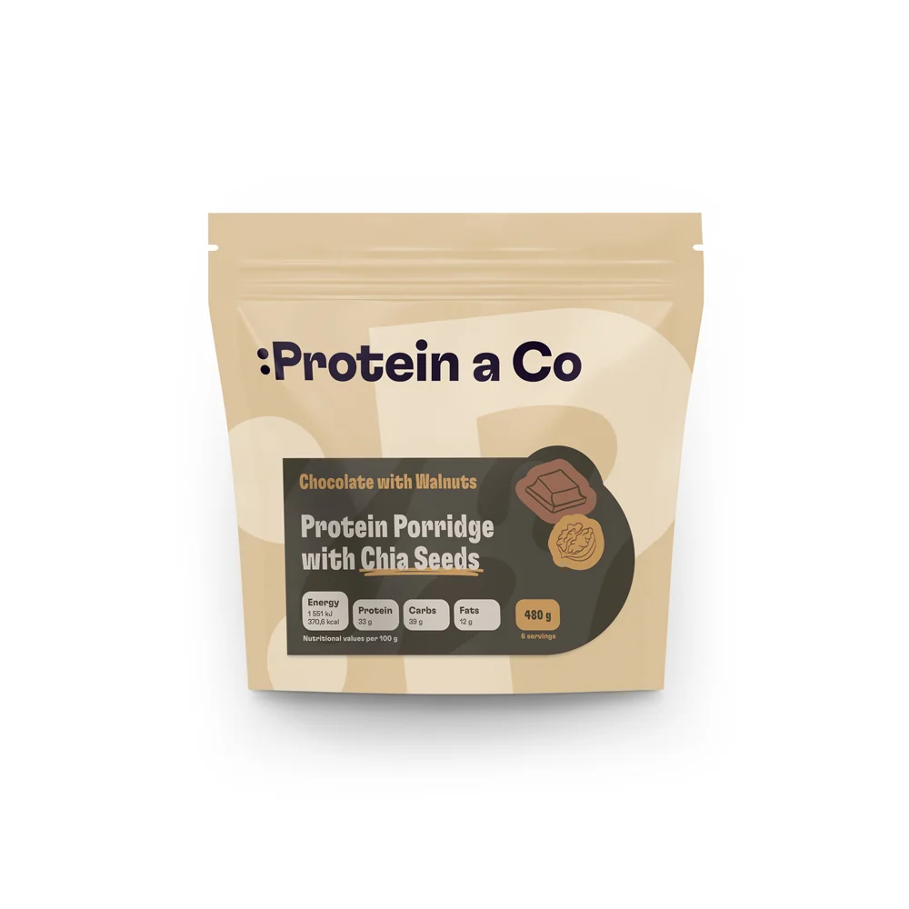 Protein a Co Proteinová kaše s chia 480 g Čokoláda, vlaš. ořech