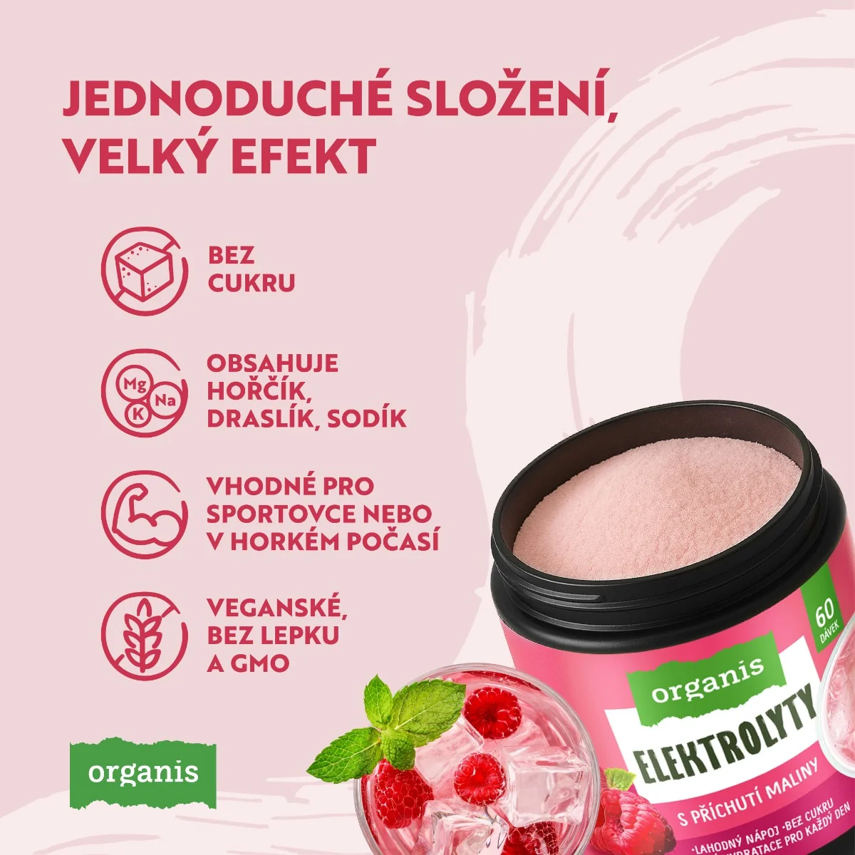 Organis Elektrolyty malina 60 dávek 314 g